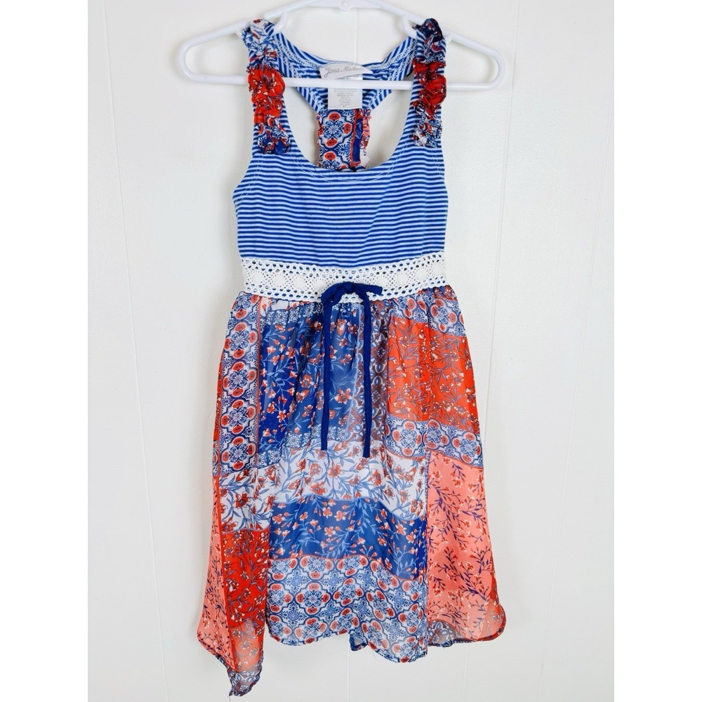 Jona Michelle‎ Girls Size 4T Sleeveless Sundress Red White Blue Dress Summer